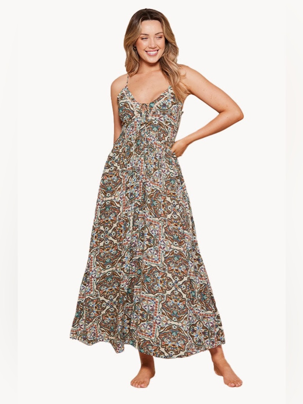 Tigerlily Monarch Teja Maxi Multi Teal Blue Dress - Size XL AUS / 12